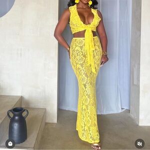 Yellow Lace Two Piece Set